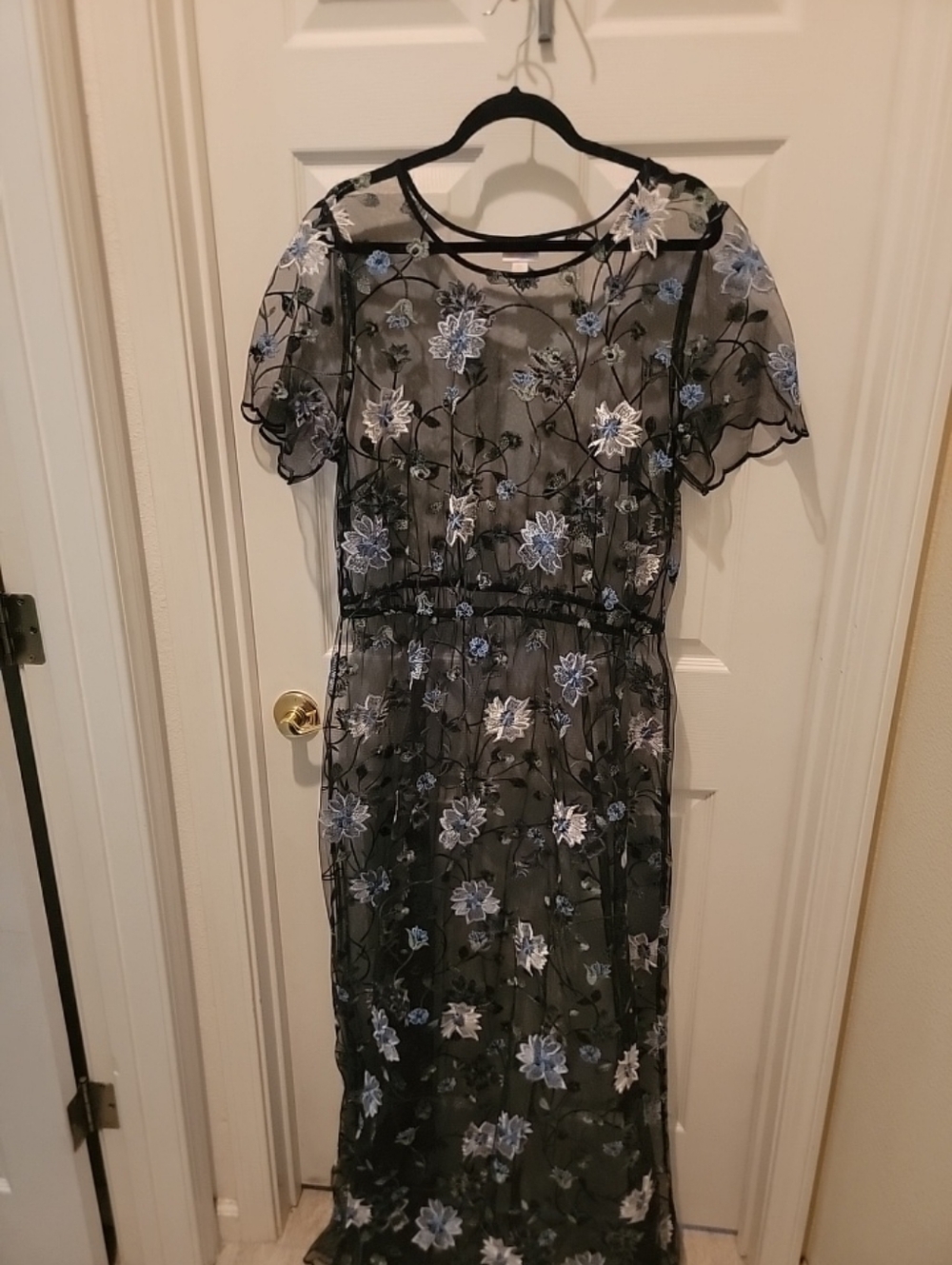 LulaRoe Sheer Embroidered Floral Black Dtess